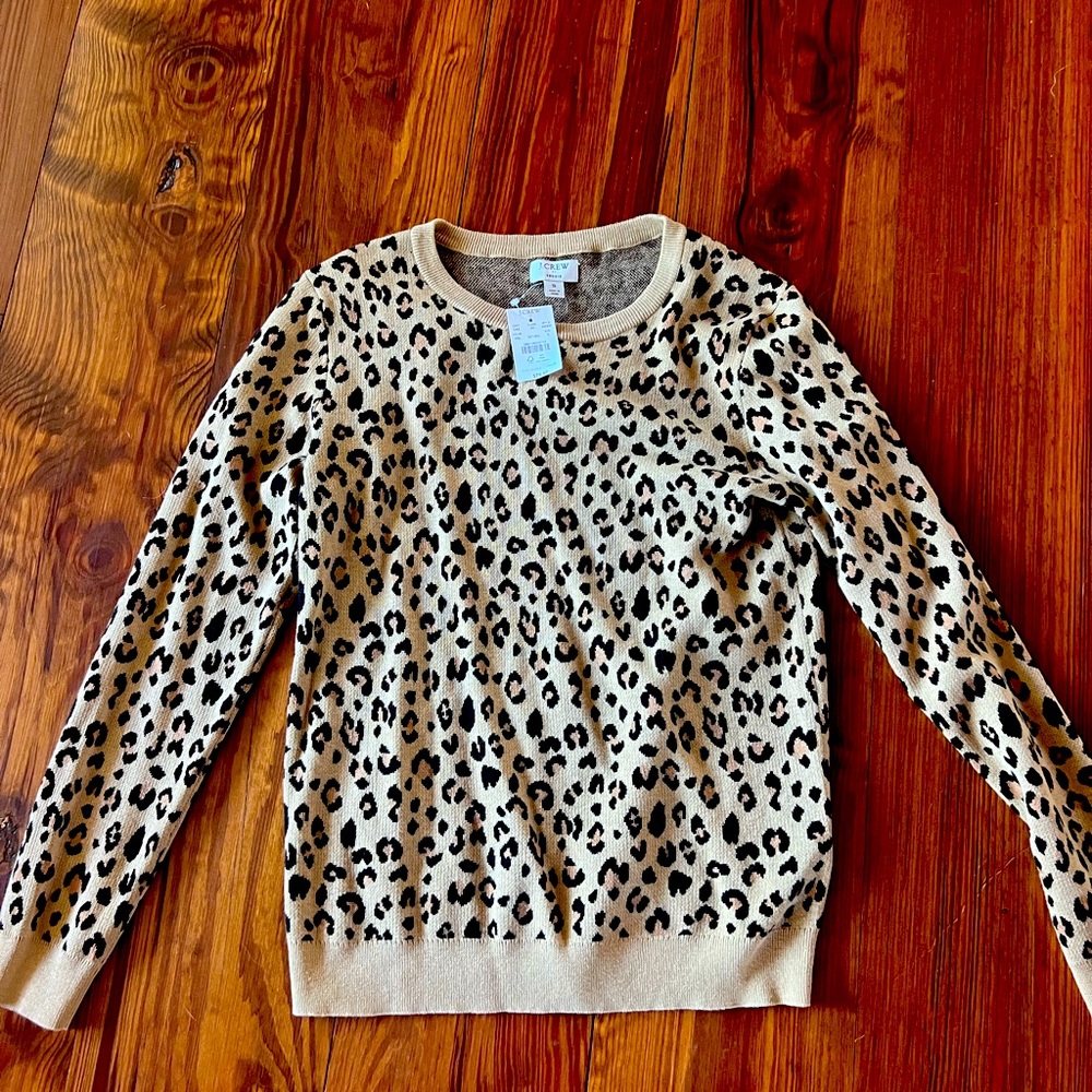 J. CREW Leopard Print Teddie Crew Neck Sweater